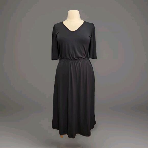 Girl With Curves Knit Midi Dress with Flutter Sleeve Black Tall Medium Pockets - Picture 2 of 12